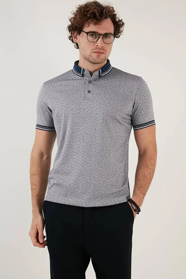 Paxta aralashgan naqshli slim fit Polo ko'ylak 646B3200 - 12
