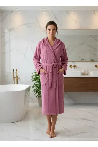 Paxta baxmal kapüşonli unisex to‘q binafsha xalat-to‘q binafsha - SEMECCA (1)