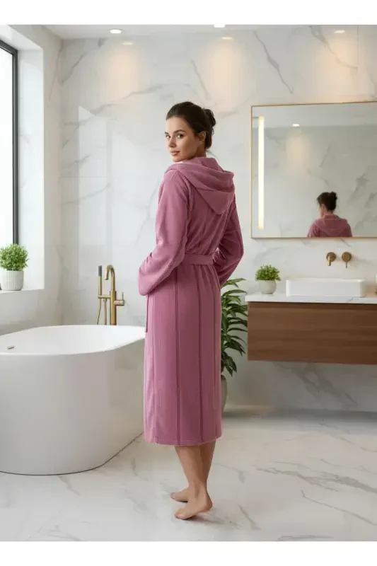 Paxta baxmal kapüşonli unisex to‘q binafsha xalat-to‘q binafsha - 3