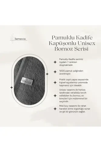 Paxta baxmal kapüşonli unisex to‘q binafsha xalat-to‘q binafsha - 6