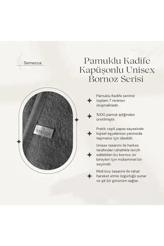 Paxta baxmal kapüşonli unisex to‘q binafsha xalat-to‘q binafsha - 6