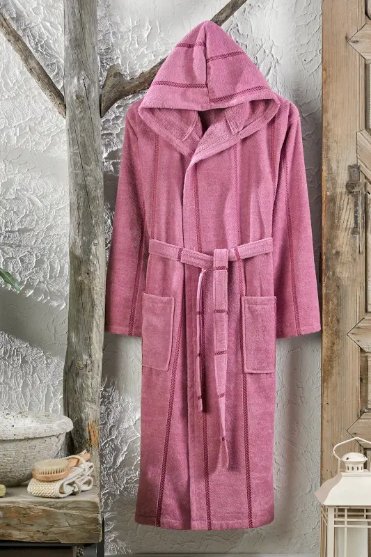 Paxta baxmal kapüşonli unisex to‘q binafsha xalat-to‘q binafsha - 1