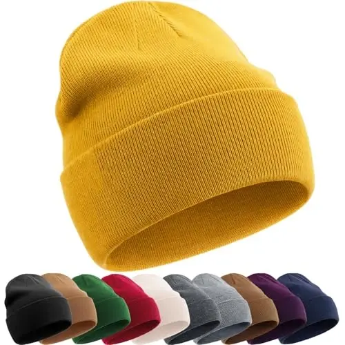 Paxta Beanie Ayollar Erkaklar uchun, Ikki marta iliq trikotaj qishki shlyapalar, Baliqchi Slouchy Ski Mansjetli Beanie Skull Cap - COTTON (1)