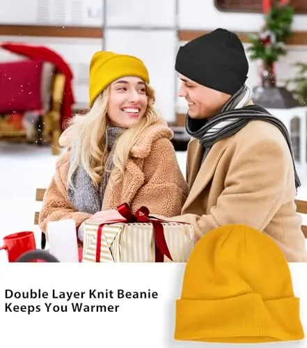 Paxta Beanie Ayollar Erkaklar uchun, Ikki marta iliq trikotaj qishki shlyapalar, Baliqchi Slouchy Ski Mansjetli Beanie Skull Cap - 5