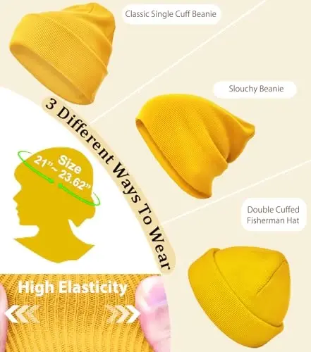 Paxta Beanie Ayollar Erkaklar uchun, Ikki marta iliq trikotaj qishki shlyapalar, Baliqchi Slouchy Ski Mansjetli Beanie Skull Cap - 6