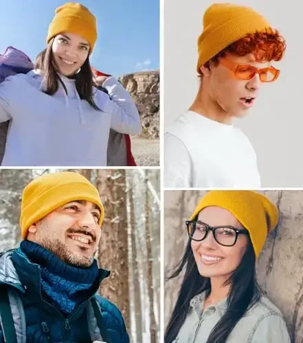 Paxta Beanie Ayollar Erkaklar uchun, Ikki marta iliq trikotaj qishki shlyapalar, Baliqchi Slouchy Ski Mansjetli Beanie Skull Cap - 3