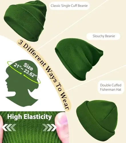 Paxta Beanie Ayollar Erkaklar uchun, Ikki Qavatli Issiq Trikotaj Qishki Shapkalar, Baliqchi Bo'shashgan Slouchy Ski Manjetli Beanie череп qalpoq - 6