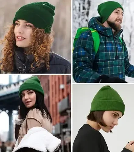 Paxta Beanie Ayollar Erkaklar uchun, Ikki Qavatli Issiq Trikotaj Qishki Shapkalar, Baliqchi Bo'shashgan Slouchy Ski Manjetli Beanie череп qalpoq - 3