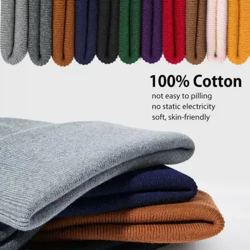 Paxta Beanie Ayollar Erkaklar uchun shapka, Ikki marta issiq trikotaj Qishki shapkalar, Baliqchi Slouchy chang'i manjetli Beanies череп qopqog'i - 4