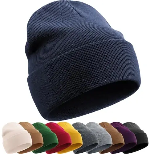 Paxta Beanie Ayollar Erkaklar uchun Shapka, Ikki Qavatli Issiq Trikotaj Qishki Shapka, Baliqchi Bo'shashgan Ski Manjetli Beanie Bosh Suyagi Shapka - 1