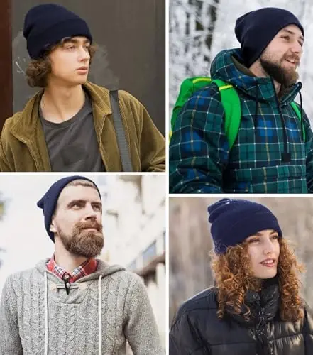 Paxta Beanie Ayollar Erkaklar uchun Shapka, Ikki Qavatli Issiq Trikotaj Qishki Shapka, Baliqchi Bo'shashgan Ski Manjetli Beanie Bosh Suyagi Shapka - COTTON (1)