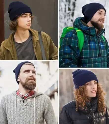 Paxta Beanie Ayollar Erkaklar uchun Shapka, Ikki Qavatli Issiq Trikotaj Qishki Shapka, Baliqchi Bo'shashgan Ski Manjetli Beanie Bosh Suyagi Shapka - 2