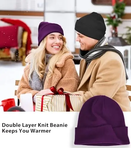 Paxta Beanie Ayollar Erkaklar uchun shapka, Ikki qavatli issiq trikotaj qishki shapkalar, Baliqchi Slouchy Ski Manjetli Beanie Bosh suyagi shapkasi - 4
