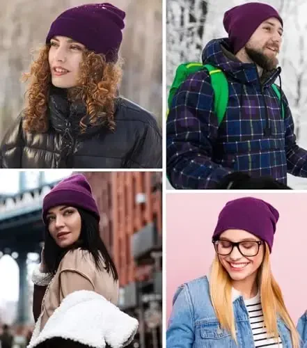 Paxta Beanie Ayollar Erkaklar uchun shapka, Ikki qavatli issiq trikotaj qishki shapkalar, Baliqchi Slouchy Ski Manjetli Beanie Bosh suyagi shapkasi - 2