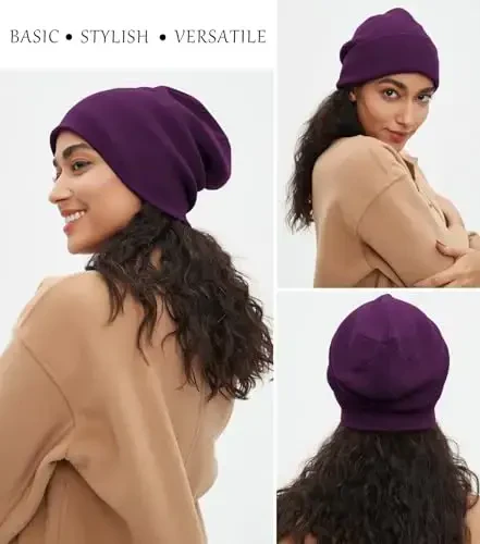 Paxta Beanie Ayollar Erkaklar uchun shapka, Ikki qavatli issiq trikotaj qishki shapkalar, Baliqchi Slouchy Ski Manjetli Beanie Bosh suyagi shapkasi - 3