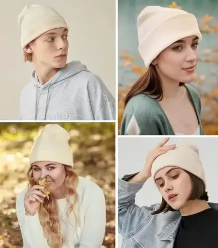 Paxta Beanie Ayollar Erkaklar uchun shapka, Ikki tomonlama issiq trikotaj qishki shapkalar, Baliqchi Slouchy chang'i manjetli Beanies Bosh suyagi qopqog'i - 3