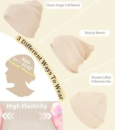 Paxta Beanie Ayollar Erkaklar uchun shapka, Ikki tomonlama issiq trikotaj qishki shapkalar, Baliqchi Slouchy chang'i manjetli Beanies Bosh suyagi qopqog'i - 6
