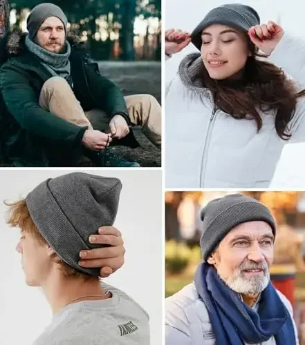 Paxta Beanie Ayollar Erkaklar uchun Shlyapa, Ikki Qavatli Issiq Trikotaj Qishki Shlyapalar, Baliqchi Bo'shashgan Ski Manjetli Beanie череп Qopqoq - 2