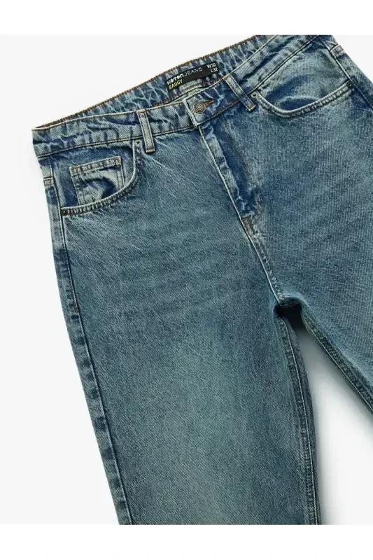 Paxta cho'ntakli keng baggy jinsi shim-Indigo - 3