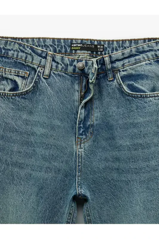 Paxta cho'ntakli keng baggy jinsi shim-Indigo - 5