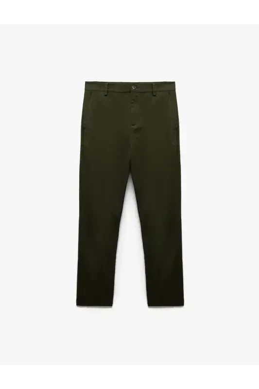 Paxta cho'ntakli Slim Fit Chino shim - Haki - 3