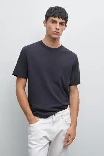 Paxta kalta yengli futbolka-KO'K - MASSIMO DUTTI (1)