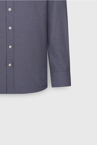 Paxta Oxford Regular Fit Qulay Kesimli Klassik Yoqali Armürli Ko'k Ko'ylak - 3