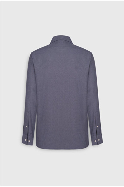 Paxta Oxford Regular Fit Qulay Kesimli Klassik Yoqali Armürli Ko'k Ko'ylak - 4