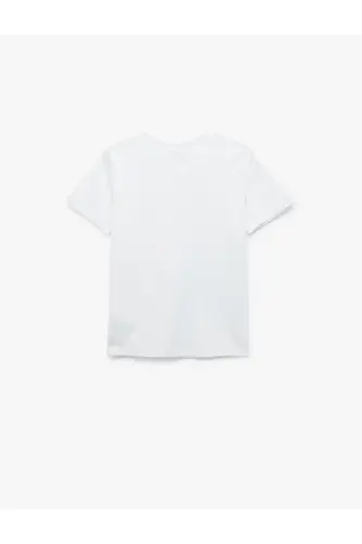 Paxta qisqa yengli velosiped yoqali oddiy futbolka - Oq - KOTON (1)