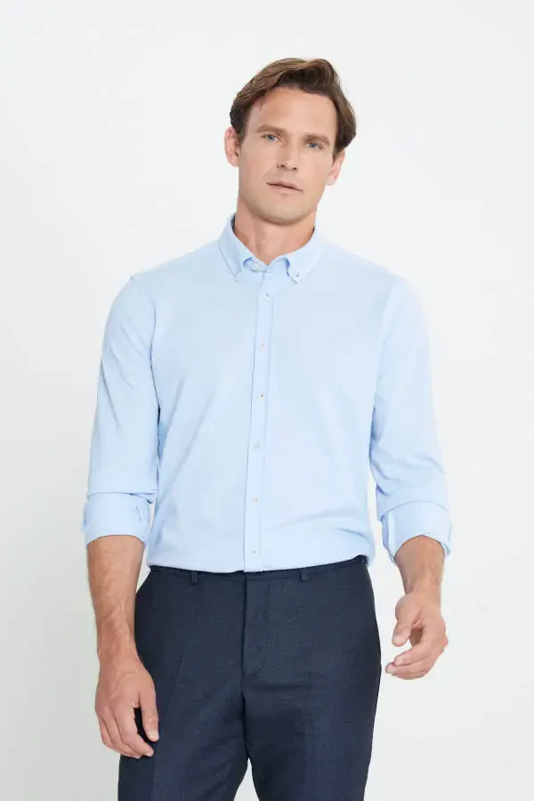 Paxta Slim Fit tor ko'ylak tugmachali yoqa ko'ylak - 1