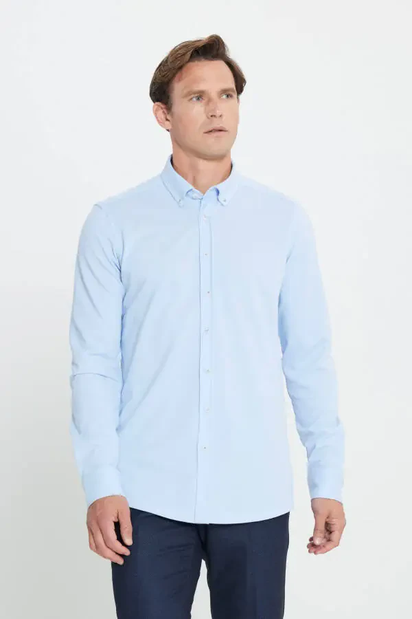 Paxta Slim Fit tor ko'ylak tugmachali yoqa ko'ylak - 3