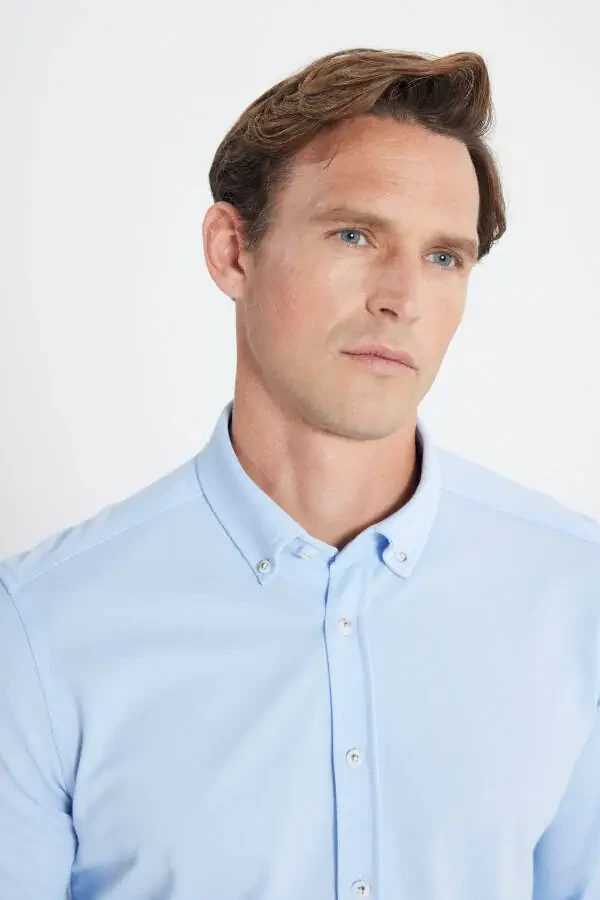 Paxta Slim Fit tor ko'ylak tugmachali yoqa ko'ylak - 4