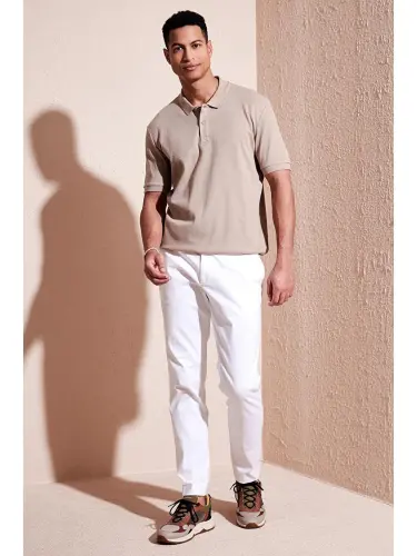 Paxta Slim Fit tugmachali polo ko'ylak 5902281-Bej - LC WAIKIKI (1)