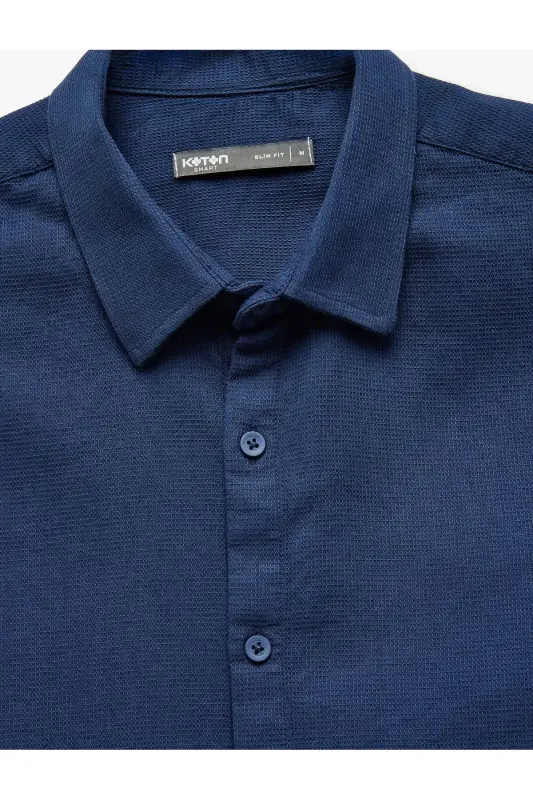 Paxta Slim Fit uzun qisma Italiya yoqali ko'ylak-La - 4