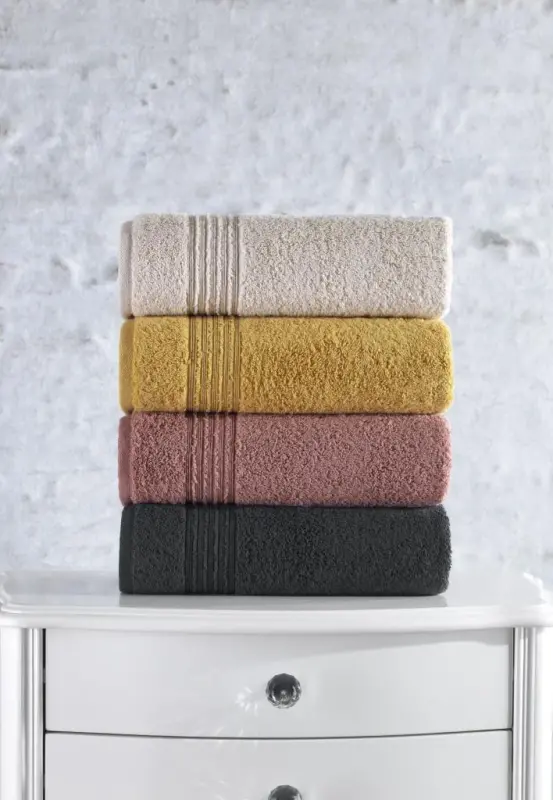 Paxta to'plamli to'rtta mahkamro'mol bo'lgan 50x90 sm uzunlig'idagi Cotton Box Plump mahkamro'mol to'plami bej pushti xantal binafsha ranglarida - NEVRESIMDUNYASI