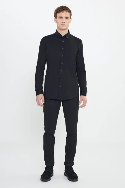 Paxta trikotaj Slim Fit tor ko'krak tugmachali ochiq ko'k ko'ylak - ALTINYILDIZ CLASSICS (1)