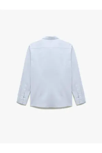 Paxta tugmachali Regular Fit armürli uzun qisma ko'ylak - 4