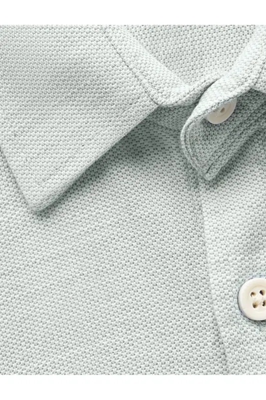 Paxta tugmachali regular fit armürli uzun yengli ko'ylak - 6