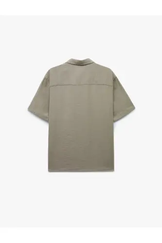 Paxta tugmachali regular fit qisqa yengli ko'ylak-qahva - 4