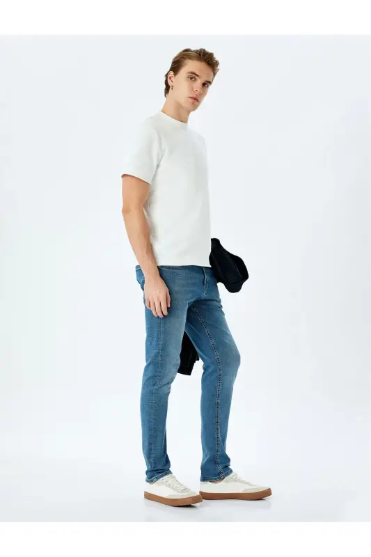 Paxta tugmali Slim Fit jinsi shim - Bred Jinsi - 2