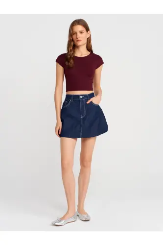 Paxta va Modal aralashmali Crop Top-Brd-Ko'p Rangli 