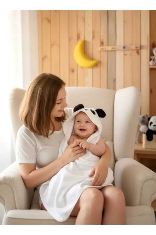 Paxta Yumshoq Qiz-o'g'il Bolalar Yangi Tug'ilgan/bola Vanna Kundagi Sochiq Oq/panda - 2