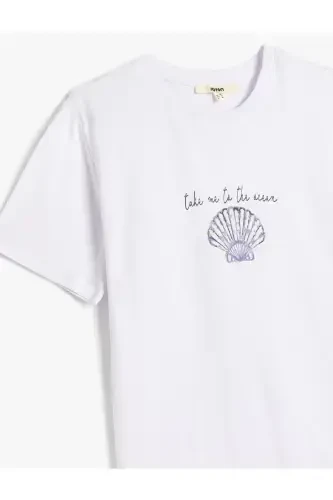 Paxtali Dengiz Qobig'i Bosilgan Oq Ayollar Futbolkasi 5SAK50127EK - 3