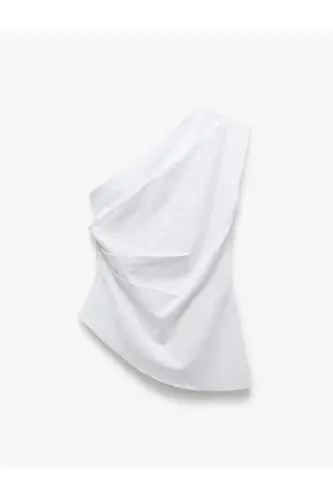 Paxtali Drape Detalli Asimmetrik Yelkali Bluz - 3