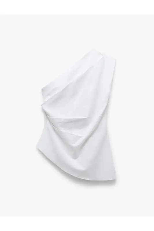 Paxtali Drape Detalli Asimmetrik Yelkali Bluz - 3