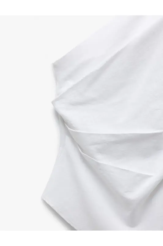 Paxtali Drape Detalli Asimmetrik Yelkali Bluz - 5