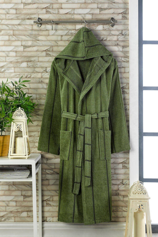 Paxtali Kadife Kapüşonli Unisex Xalat - 1