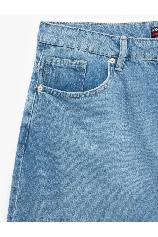 Paxtali Oʻrta Bel Choʻntak Tafsilotli Vintage Toʻgʻri Fason - 6