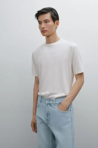 Paxtali qisqa yengli futbolka-ekru - MASSIMO DUTTI (1)