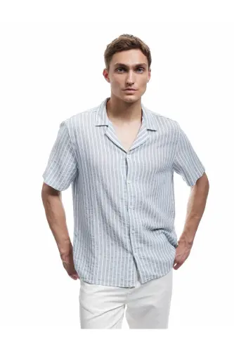 Paxtali Regular Fit Qisqa Yengli Ko'ylak Yoqali Chiziqli - 1